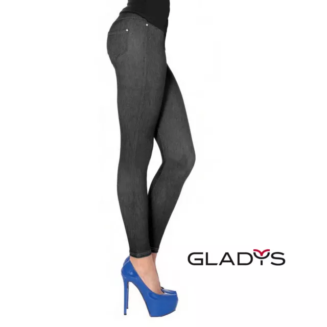 Gladys - Leggins Donna Lungo Estivo Elasticizzato Jeans Nero - Elastico Comfort