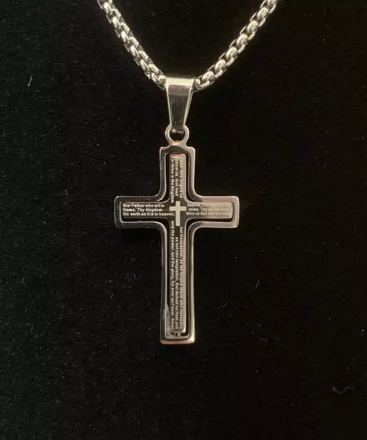 Collana  catena  uomo con ciondolo croce a spessore crocifisso colore Argento