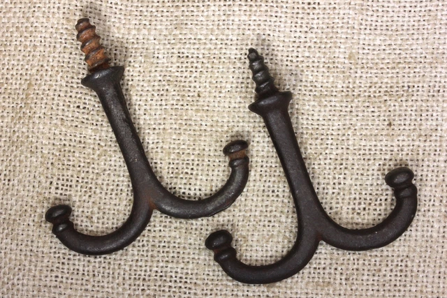 2 Old Coat Hooks Under Shelf Mug Hangers Farmhouse Vintage 1880’s Rustic 2 5/8"