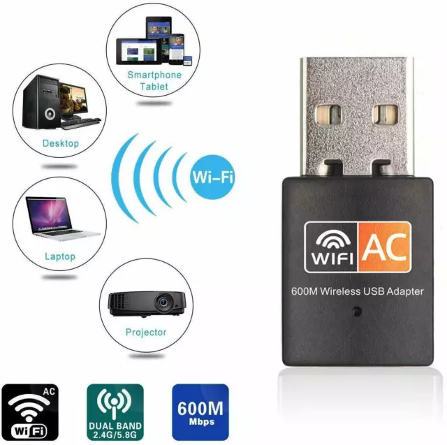 600 Mbps 2.4-5ghz USB Dual Band Wireless Adapter WiFi Dongle 802.11 AC Laptop PC