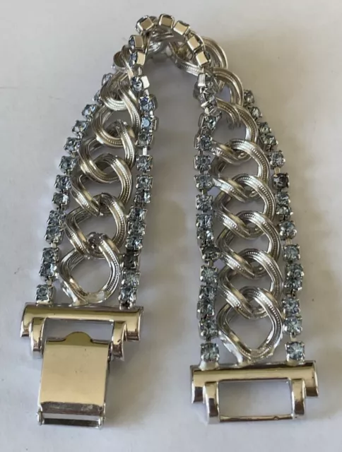 Vintage Jewelry Bracelet Signed Coro Pegasus Silver Tone Blue Rhinestone Estate
