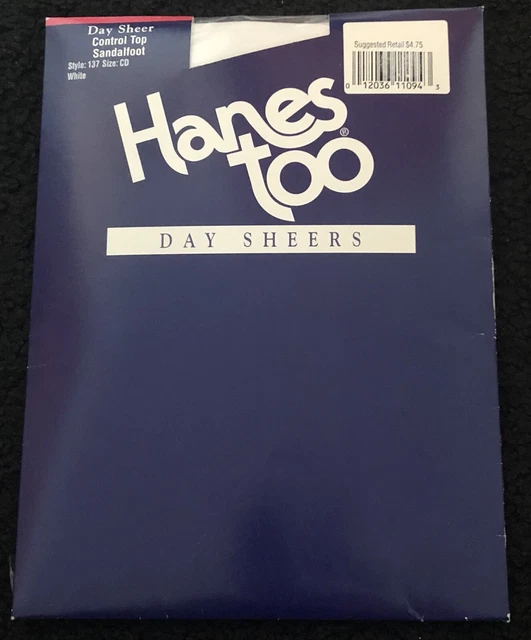 HANES TOO PANTYHOSE, White, Control Top, Sandalfoot, Day Sheer, Size CD