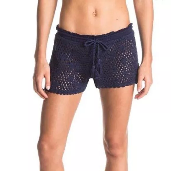 Roxy Swim Suit Cover Shorts Size M Sand Dollar Navy Blue Logo NWT$48