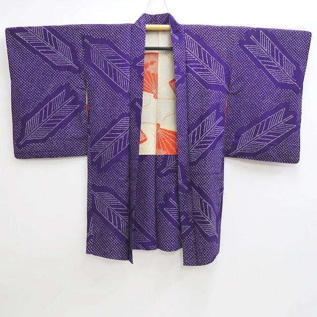 9290F1 Silk Vintage Japanese Kimono Haori Jacket Shibori Yabane Long 3