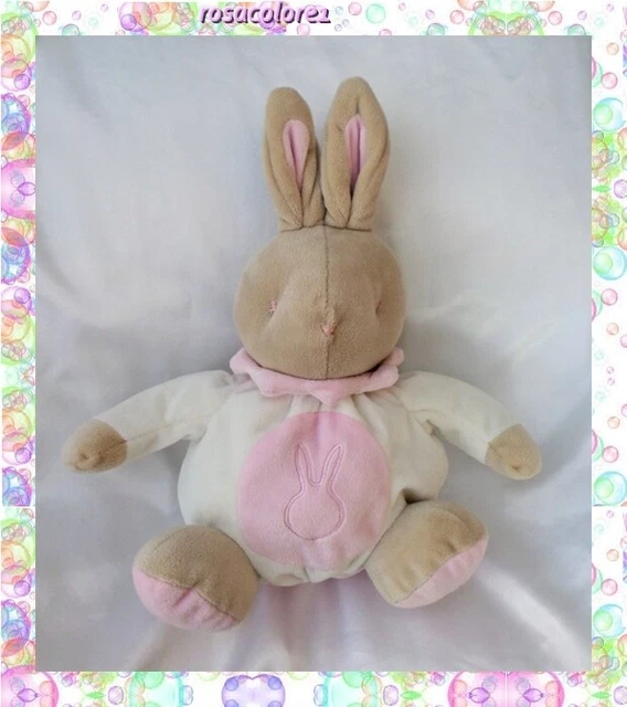 Doudou Peluche Lapin Boule Beige Blanc Col Et Rond Rose Klorane