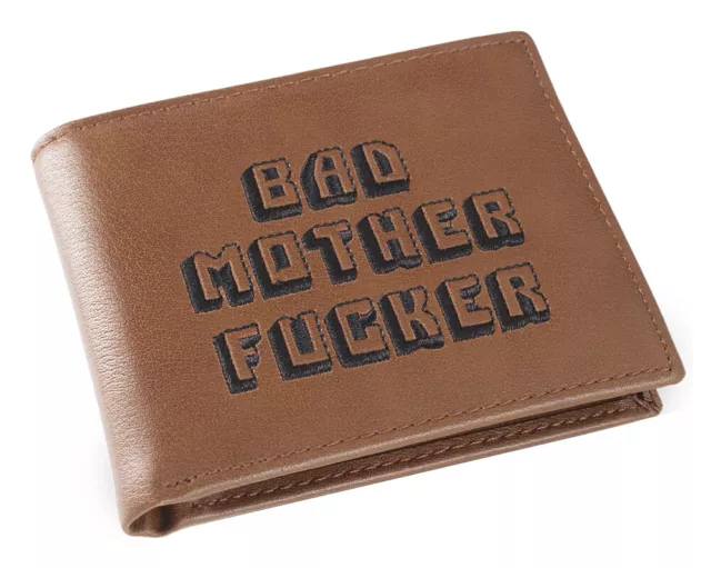 Brown Coin Pocket Embroidered Bad Mother Fu**er Leather Wallet in Pulp Fiction