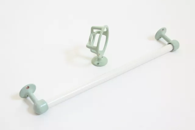 antique milk glass towel bar cup holder | vtg seafoam deco jade towel bathroom