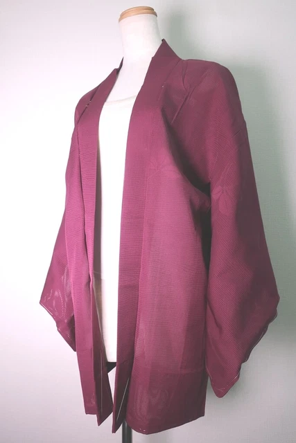 8596G3 Silk Vintage Japanese Kimono Haori Jacket See-Through for Summer Leaf