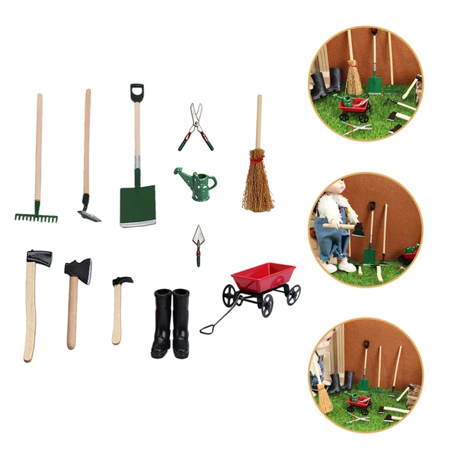 Kit 8 Accessoires Jardin Miniature Pour Maison De Poupée - Balai, Pelle, Arrosoir, Lampadaire - Décoration Miniature DIY