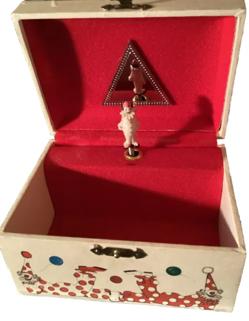 Vintage Rare Mele Children’s Circus Jewelry Box  Spinning Clown  WindUp Works!