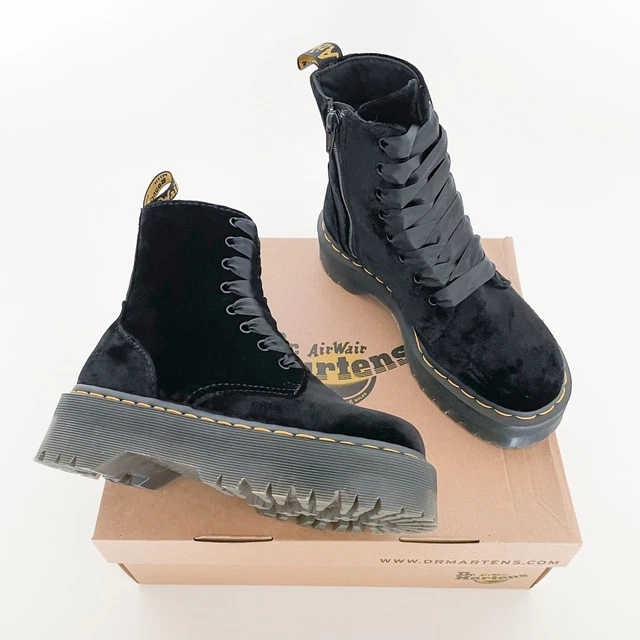 Dr. Martens Jadon Boot Size 6 Black Velvet Platform Lace Up Combat Zip Lug Sole