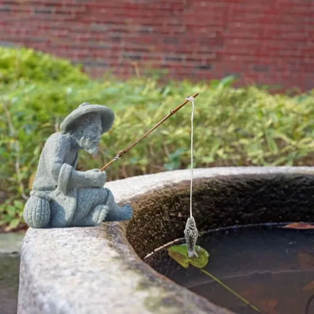Ciment Mini statue de pêcheur Figurines de pêche assis  Bonsaï