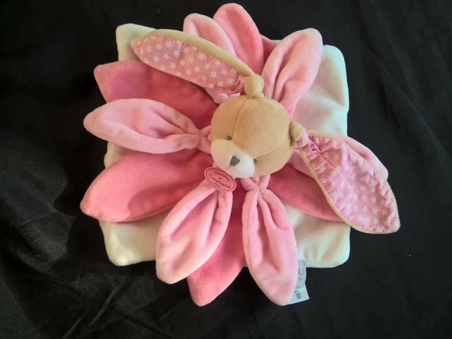 Doudou et Compagnie Collector Lapin plat rose blanc etoile petale 28CM  DC2791