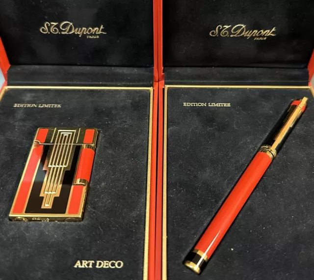 S.T. Dupont 1996 Art Deco Lighter & Fountain Pen - Limited Edition Mint in Box
