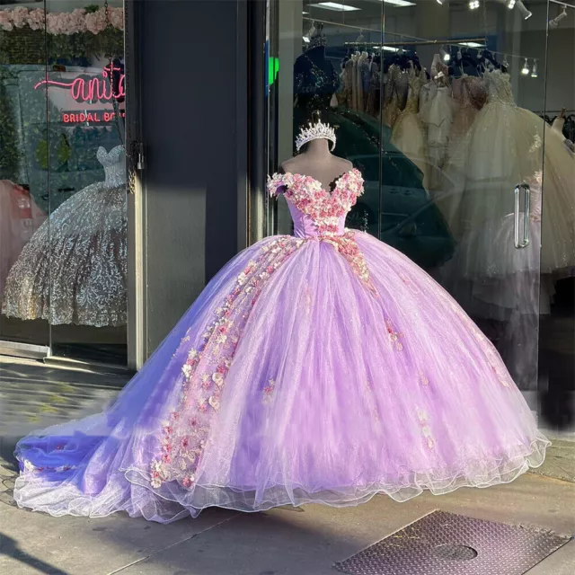 Pink Lace Quinceanera Dresses Sequin Prom Ball Gown Sweet 15 16