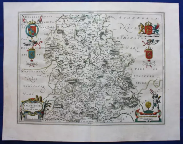 SHROPSHIRE, 'SALOPIENSIS', original antique county map, Blaeu, c.1645