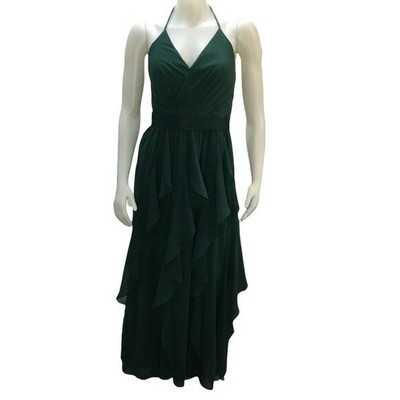 White Vera Wang Emerald Green Chiffon Bridesmaid Dress Cascading Skirt Size 8