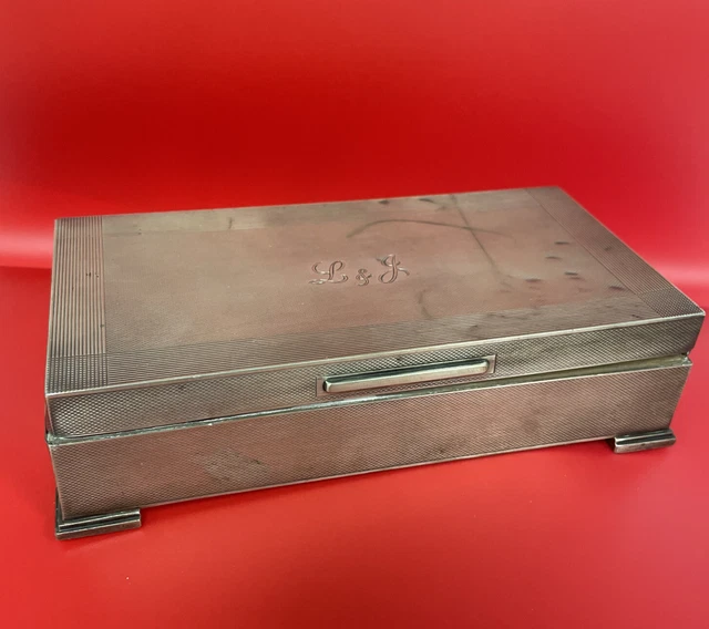 Scatola sigarette argento HM Pradgett Brahman 1955 metà secolo 18x9x4 cm 412 grammi