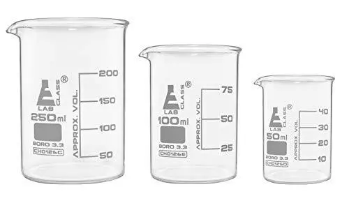 Premium 3pc Glass Beakers Set 50ml 100ml 250ml Low Form Lab Beakers Borosilicate