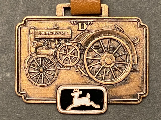 Vintage John Deere  “D” White and Black Running Deer Logo Enamel Watch Fob  Ohio