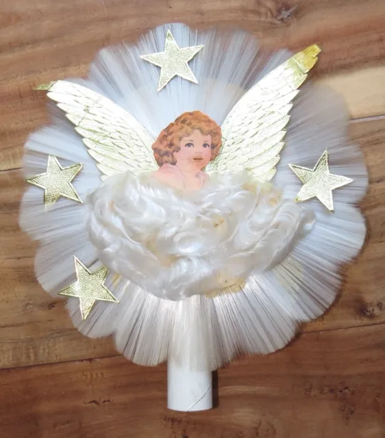 VINTAGE 1950s NATIONAL TINSEL CO. SPUN GLASS ANGEL HAIR TREE TOPPER Christmas