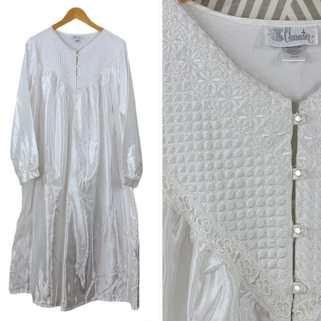 Vtg Nightgown Cuddleskin size Large Satin Soft Flannel Lined Victorian Romantic