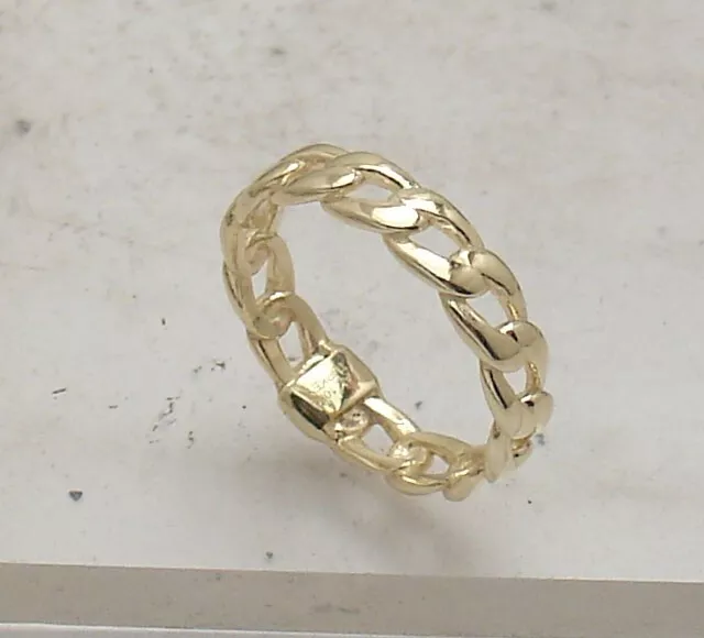 Size 7 Curb Cuban Monaco Link Band Ring Real Solid 10K Yellow Gold