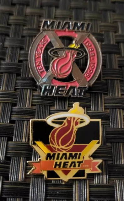 2Pc Lot Vintage 1990'S Nba Basketball Miami Heat Team Logo Collectible Pin Rare