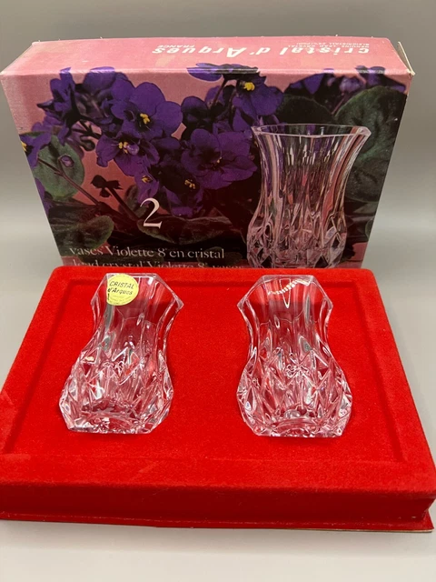 Vintage Cristal d'Arques Lead Crystal Violette Vase 8cm x 2 Boxed