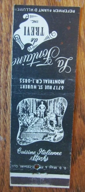 La Fontaine De Trevi Italian Restaurant Matchbook Cover (Montreal, Quebec) -E2