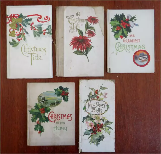 Christmas & New Year's Lot x 5 Holiday Greeting Card Souvenirs c. 1910's books