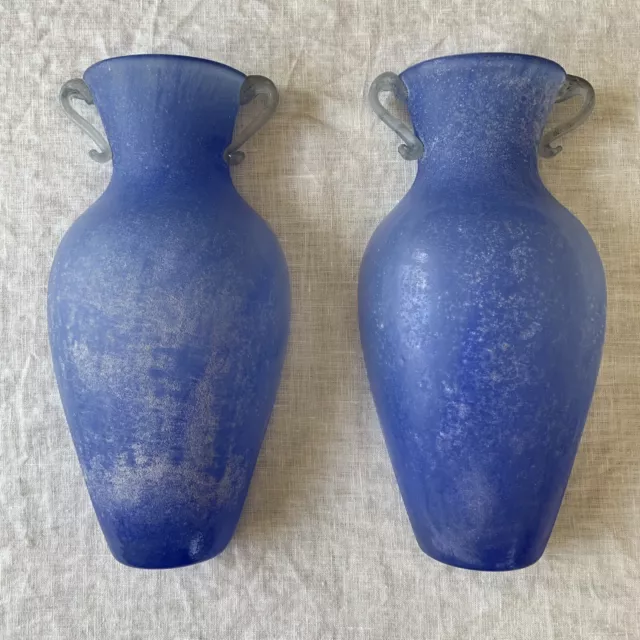 Design Guild of Romania Scavo Urn Etruscan Art Glass Wall Pockets Blue Set of 2