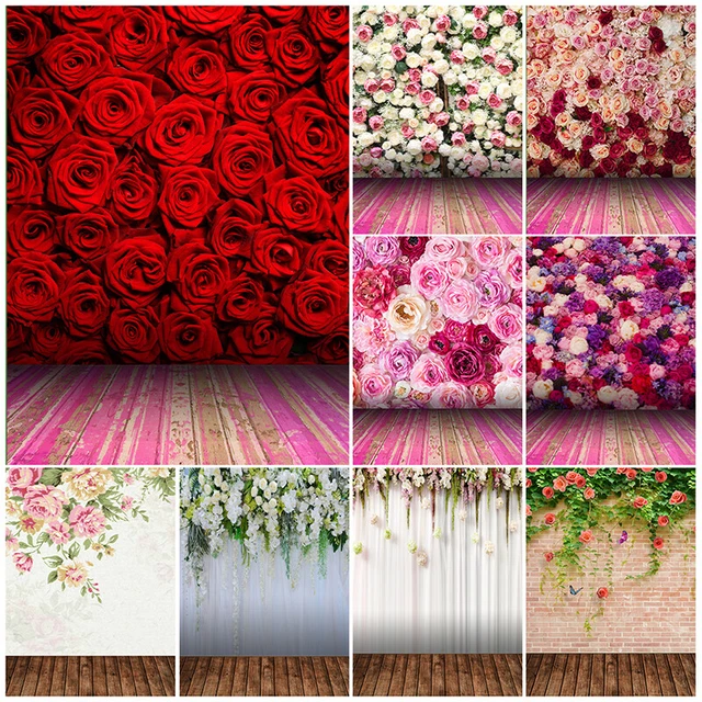 3x5ft 5x7ft Floral Wall Plank Photography Background Rose Flower Party Backdrop