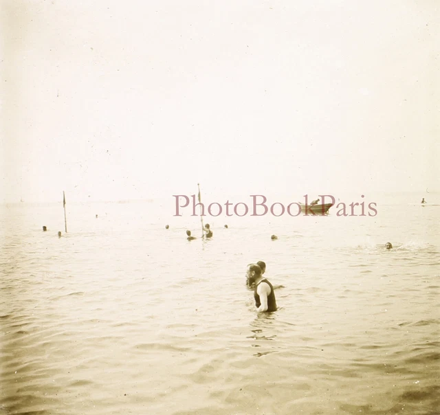 France Vacances à la mer Baigneur c1930 Photo Plaque Stereo Vintage V33L19n