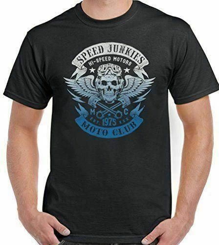Biker T-Shirt Motorcycle Motorbike High Speed Junkies Moto Club Mens Funny Bike