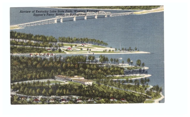 KY, Kentucky Lake State Park, Eggner's Ferry Bridge Ariel View Linen Postcard