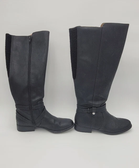 LIFE STRIDE Women's Black Strap Wide Calf Side Zip Xtrovert Riding Boot 7M BOX