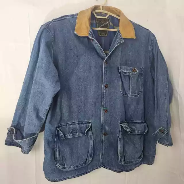 VINTAGE ANCHOR BLUE Denim Flannel Lined Barn Jacket Size Large Jean ...