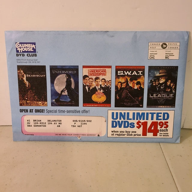 VINTAGE COLUMBIA HOUSE DVD CLUB mailer Advertising Advertisemt • New