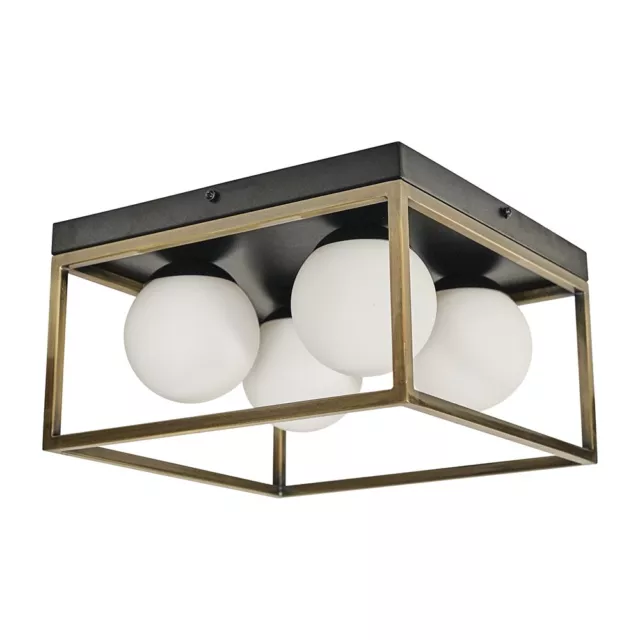 4 Wege Deckenleuchte Beschlag Schwarz & Antik Messing Opal Glas Lampenschirme LED Birne