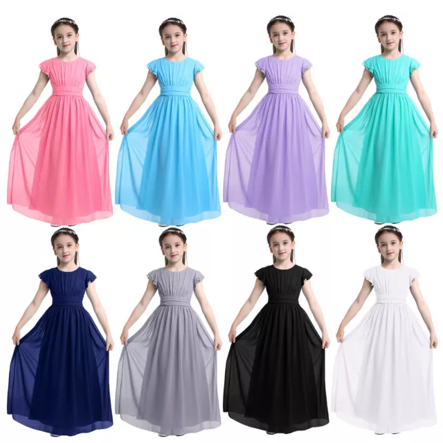 UK Flower Girl Dress Girls Wedding Bridesmaid Pageant Prom Lace Chiffon Dresses