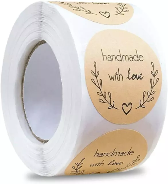 100PCS Handmade with Love Stickers Round Self-adhesive Label for Baking Gift Bag