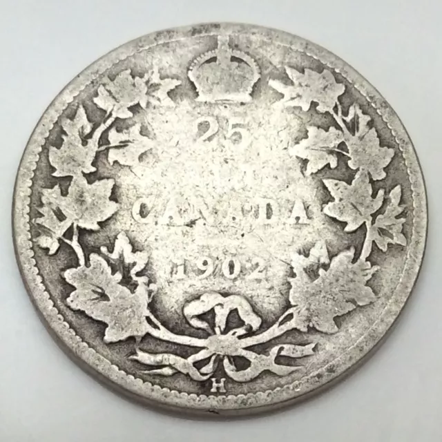1902 H Canada 25 Cents Quarter KM# 11 Circulated Coin D504