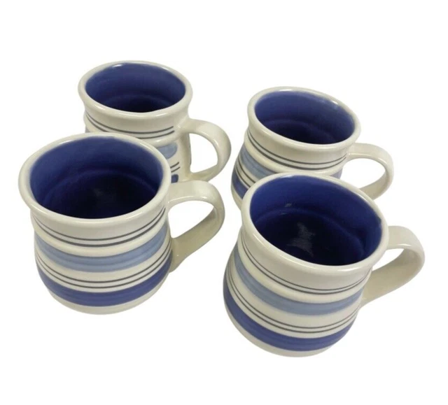 Pfaltzgraff Rio Mugs Blue Cream Stripe Coffee Tea Cups Set of 4