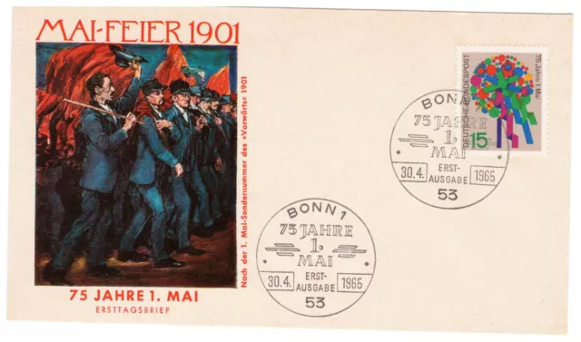 Ersttagsbrief FDC "75 Jahre 1. Mai" Sonderstempel 30.04.1965