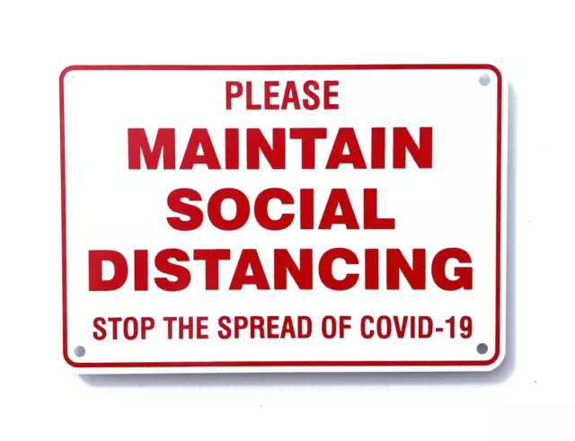 Maintain Social Distancing 7" X 10" Warning Sign, Metal, Heavy Duty