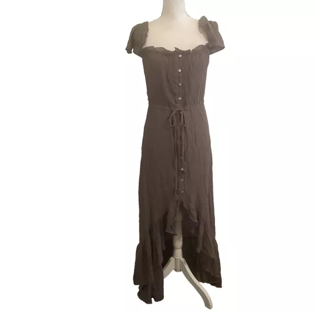 MAGNOLIA BOUTIQUE Womens Size L Dress Maxi Off Shoulder Brown High Low Ruffle