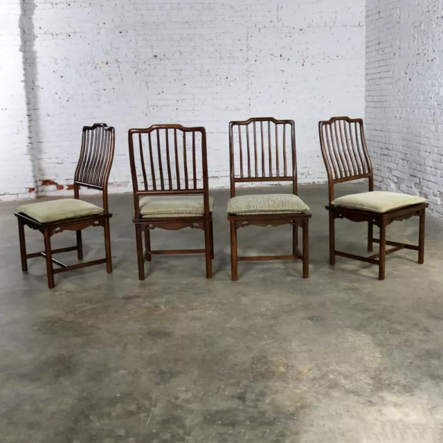 Four Drexel Heritage Chinoiserie Ming Style Spindle Back Dining Chairs