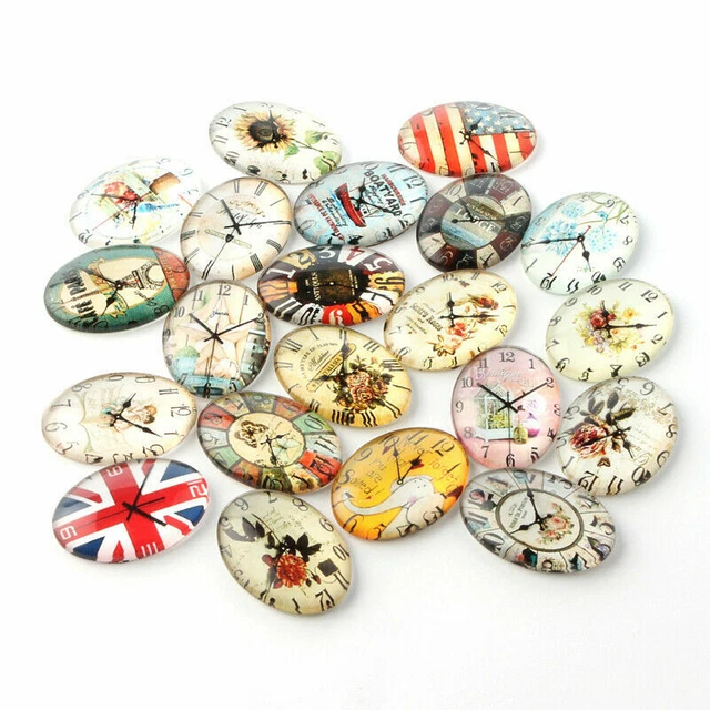 10x Blume Hintergrund Uhr Thema Ornament Glas Oval Flatback Cabochons gemischt