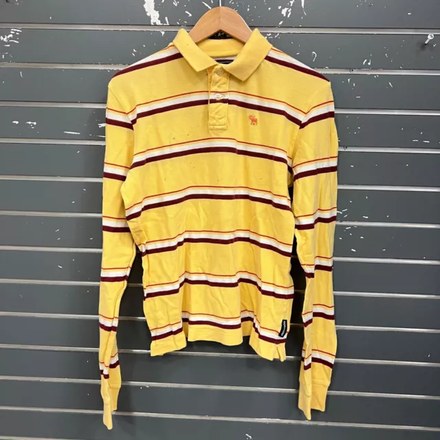 Vtg Abercrombie Kids Rugby Polo Shirt Long Sleeve Striped Yellow Mens Sz XL